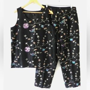 Vintage Anne Carson Silk Embroidered Vintage 2-piece Crop Pant and Tank, Size 10